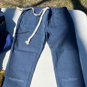 Blue Casual Pants with Drawstring